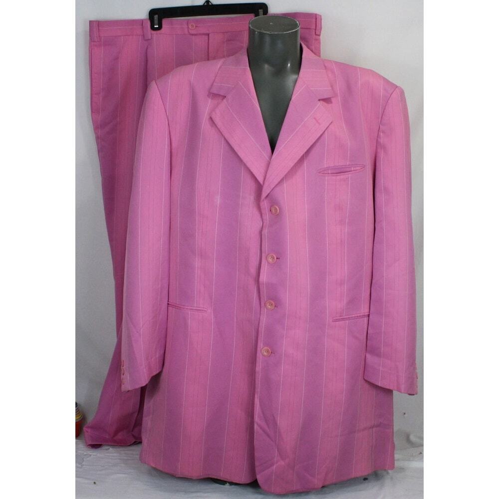Vintage Falcone Pink Pinstripe Zoot Suit Mens 58L 46x31 Jacket Pants